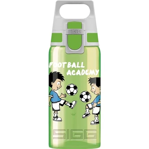 Sigg VIVA ONE Football School Cantimplora infantil (0.5 L), botella para niños sin sustancias nocivas y con tapa hermética, cantimplora transparente para usar con una mano
