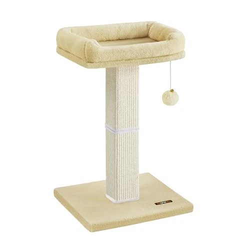 Feandrea Árbol para Gatos, Rascador de Felpa 40 x 30 cm, 71 cm de Altura, Columna con Sisal Tejido, Base de 45 x 40 cm, con Pompón, Beige PCA022M01