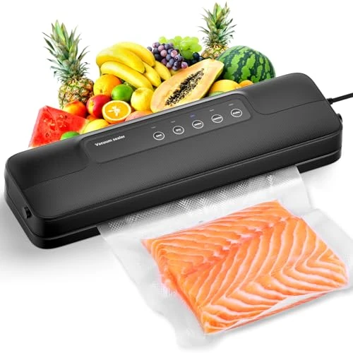 Vihoom Vacuum Sealer 5 in 1, Food Vacuum Sealer 8x Longer Fresh, Film Sealing Machine with 10 Vacuum Bags and Hose, 30 cm Long and Stable Weld Seam