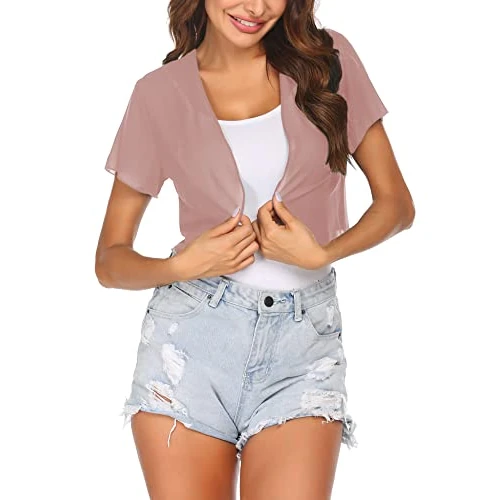 Zeitlich begrenztes Angebot: Zeagoo Sommer Kurz Bolero Damen Chiffon Festlich Bolerojacke Kurzarm Elegant Jacke Transparent Cardigan für Party Urlaub Rosa L von 14.99 € auf 8.99 € (40% Rabatt)