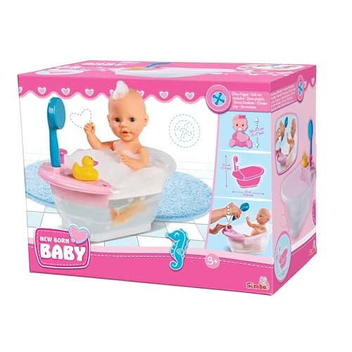 Limited offer: Simba 105560512 New Born Baby Bath with Shower with Pump Function and Duck for 30-43 cm Dolls, 32.5 cm, Doll Accessories, from 3 Years from 20.73 EUR to 15.11 EUR (save 27%)