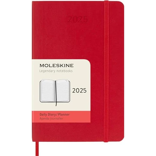 Offerta a tempo: Moleskine Daily Planner, Agenda Giornaliera 12 Mesi 2025, Copertina Morbida e Chiusura Elastica, Colore Rosso Scarlatto, Formato Pocket 9x14 cm - 30% da 23.90 € a 16.84 €
