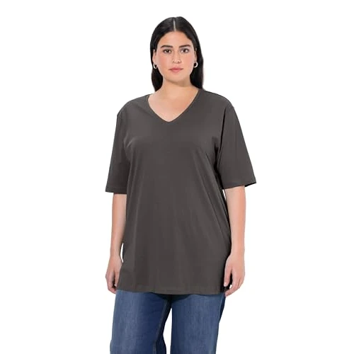 Ulla Popken Camiseta, Escote en V, Holgada, Media Manga Gris Grafito 46+ 515283110-46+
