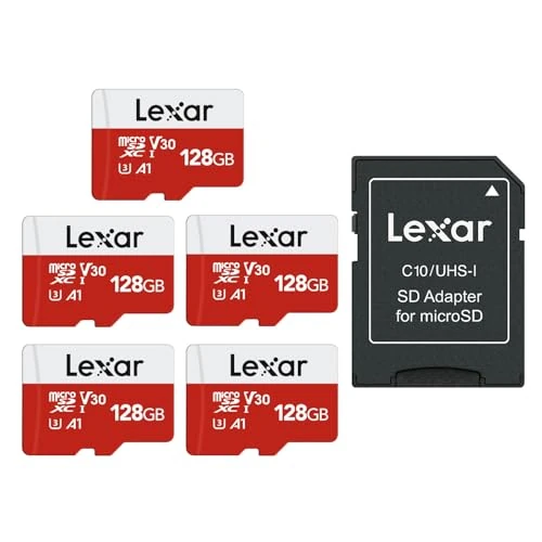 Offerta a tempo: Lexar Micro SD 128 GB 5PK, Scheda Micro SD fino a 100 MB/sec(R), Scheda di Memoria microSDXC con Adattatore SD, A1, U3, C10, V30, Micro SD Card Confezione da 5 - 10% da 119.99 € a 107.99 €