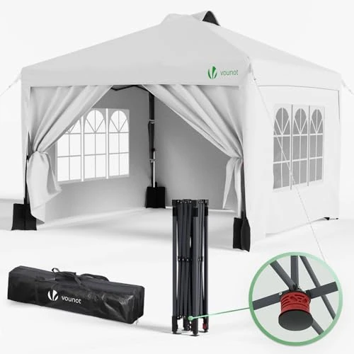 Offerta a tempo: VOUNOT® Gazebo 3x3m Pieghevole con 4 Parti Laterali Rimovibili, Gazebo da Giardino Tenda Padiglione Sistema di Clic Pop-up con 4 Sacchi di Sabbia di Peso e Sacca di Trasporto, Colore Bianco - 39% da 149.99 € a 91.20 €