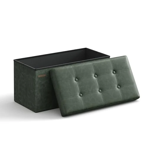 SONGMICS Ottoman LSF040C01 opvouwbare voetenbank met opbergruimte, 38 x 76 x 38 cm, belastbaar tot 300 kg, voor woonkamer, slaapkamer, entree, bosgroen