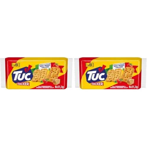 Offerta a tempo: Tuc Cracker, Gusto Pomodoro e Grana Padano DOP, Cotto al Forno con Grano 100% Italiano, 250g (Confezione da 2) - 29% da 4.78 € a 3.38 €