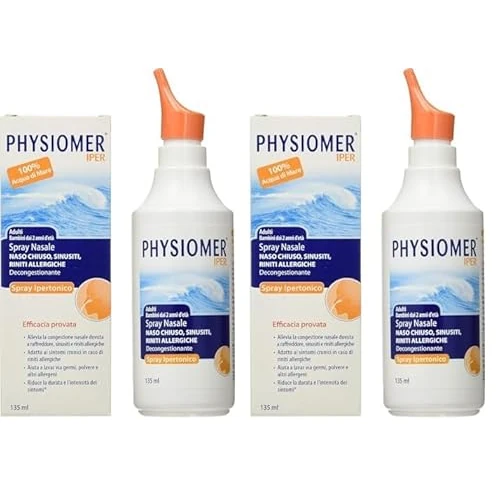 Physiomer Iper Siero di Mare Spray Nasale Ipertonico Decongestionante Adatto per Adulti e Bambini, 135ml (Confezione da 2)