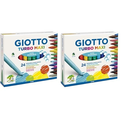 Giotto Rotulador turbo maxi caja de 24 colores lavables con punta bloqueada (Paquete de 2)