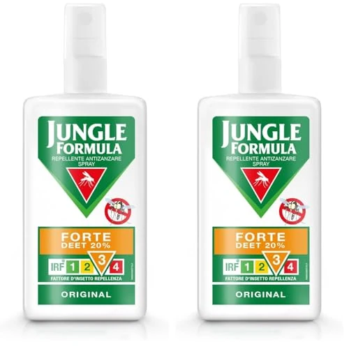 Offerta a tempo: Jungle Formula Forte Repellente Antizanzare, Spray Antipuntura Ottimo per Uso Quotidiano, Efficace fino a 6 Ore (Confezione da 2) - 10% da 13.98 € a 12.58 €