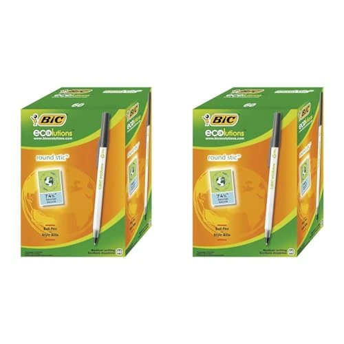 Offerta a tempo: BIC Ecolutions Round Stic, Penne Nere a Sfera, 74% di Plastica Riciclata, Punta Media 1 mm, 60 Unità, Cancelleria Ufficio (Confezione da 2) - 9% da 25.20 € a 22.92 €