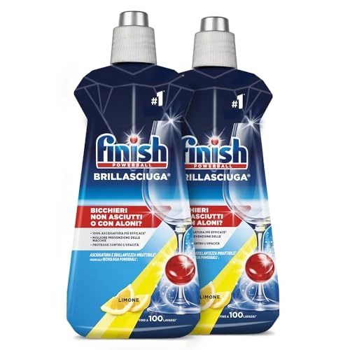 Finish Brillantante Lavastoviglie al Limone, 2 Prodotti da 500 ml di Brillantante, Additivo Lavastoviglie per Stoviglie Splendenti e Asciutte (Confezione da 2)