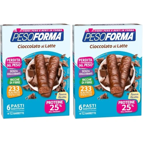Offerta a tempo: Pesoforma Barrette Cioccolato al Latte, Pasti sostitutivi dimagranti, SOLO 233 Kcal, Ricco in proteine, 6 pasti (Confezione da 2) - 50% da 24.80 € a 12.38 €