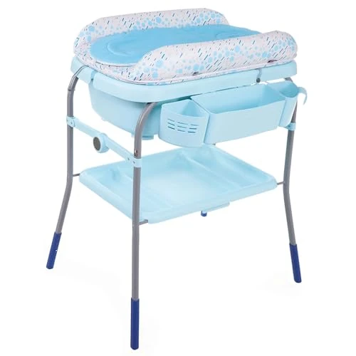 Chicco Cuddle & Bubble Ergonomiczna wanna dla dzieci z nogami i przewijakiem z miękkim reduktorem, regulowana wysokość, kompaktowe zamknięcie, organizer, maks. 11 kg, kolor Ocean Blue