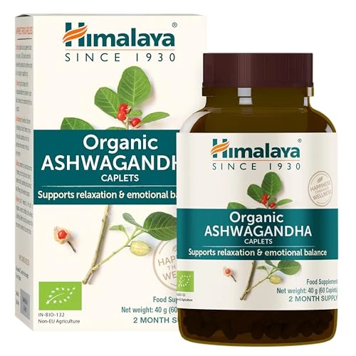 Begrenztes Angebot: Himalaya Organic Ashwagandha (Indian Ginseng), pflanzliches Ergänzungsmittel für Stressabbau, Energieunterstützung, gelegentliche Schlaflosigkeit, zertifiziert biologisch, vegan, 670 mg, 60 Kapseln von 24.04 EUR auf 12.74 EUR (Rabatt 47%)