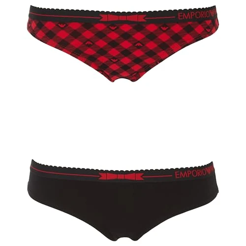 Zeitlich begrenztes Angebot: Emporio Armani Damen Tartan Christmas Cotton 2-Pack Brasilian Unterwäsche, Vichy Rosso/Nero, von 21.13 € auf 21.13 € (0.00% Rabatt)