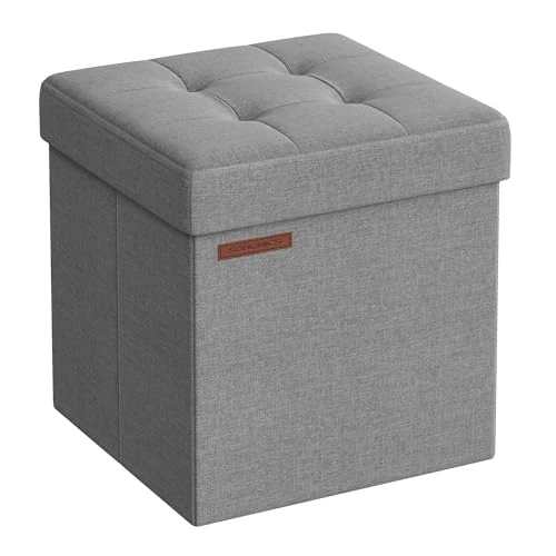 SONGMICS Zitbank met opbergruimte, 38 cm, inklapbare zitkist, opbergdoos, voetenbank, asgrijs LSF027G12