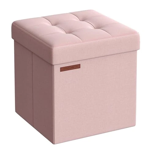 SONGMICS Mazie Collection - Tabouret de Rangement, Repose-Pieds Pliable de 38 cm, Petit Pouf, Montage Facile, pour Salon, Chambre, Entrée, Rose Bonbon LSF027R01