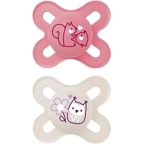 MAM Original Start Smoczek uspokajający, 0-2 miesiące (zestaw 2 szt.) MAM smoczek, 0-2 miesiące, z silikonowym smoczkiem, zestaw 2 sztuk, akcesoria dla dzieci z uchwytem na sterylizator, różowy