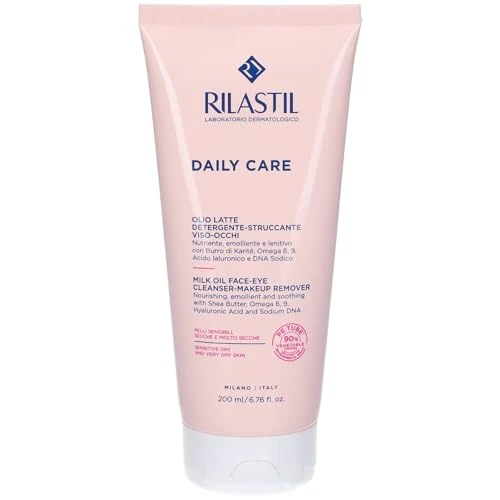 Offerta a tempo: Rilastil Daily Care Olio Latte Detergente Viso e Occhi, Detergente Struccante Nutriente per Pelli Sensibili e Secche, Emolliente e Lenitivo con Burro di Karité, Acido Ialuronico, Confezione da 200ml - 38% da 15.30 € a 9.44 €