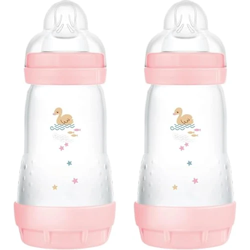 Offerta a tempo: MAM Biberon Easy Start 260 ml (Set da 2), Kit da 2 biberon anticolica per allattamento misto, Riduce le bolle d'aria e il rischio di coliche, Accessori neonati 2+ mesi con tettarella misura 2, Rosa - 32% da 18.99 € a 12.99 €