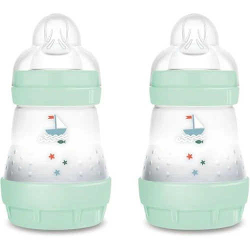MAM Easy Start Anti-Colic Babyflasche | für Neugeborene | 94% Akzeptanz | von Hebammen & Müttern empfohlen | 80% weniger Koliken | stillfreundlich | Sauger Gr. 1 | 160ml | 0+ Mon | blau | 2 Stück