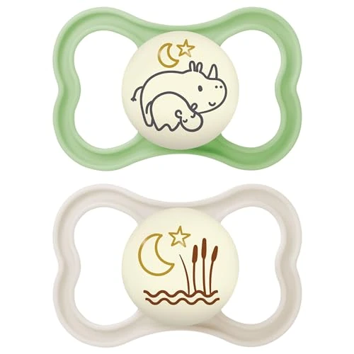 Offre limitée : MAM Air Night, lot de 2 tétines, MAM de 6 à 16 mois, phosphorescentes dans l'obscurité, pour peaux sensibles, accessoires pour bébé avec tétines en silicone et porte-tétine, neutre, vert de 11.90 € à 11.90 € (0.00% de remise)