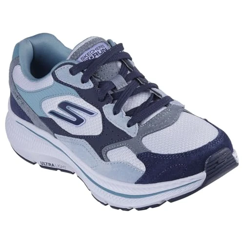 Skechers Go Run Consistent 2.0 Retro StrideSneaker da Donna, Blu Suede Navy Trim, 37 EU