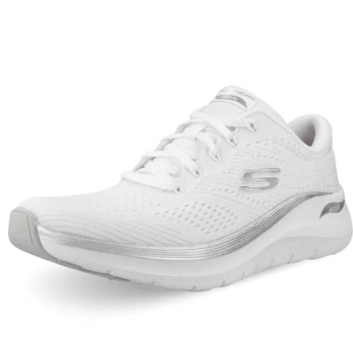 Skechers Women's Arch Fit 2.0 Glow The Distance Slip-On Sneakers, White Mesh/Silver Trim, 5 UK