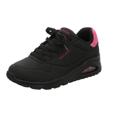 Skechers Women's Uno Pop Back Sneaker, Black Durabuck/Hot Pink Suede Trim, 4.5 UK