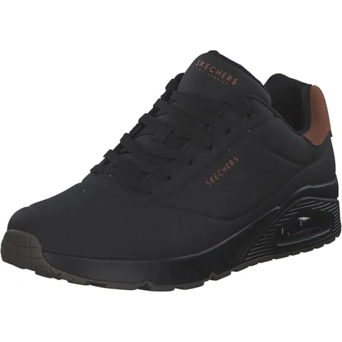 Skechers Uno Suited on AirSneaker para Hombre, Negro Durabuck Chestnut Suede Mesh Trim, 43 EU