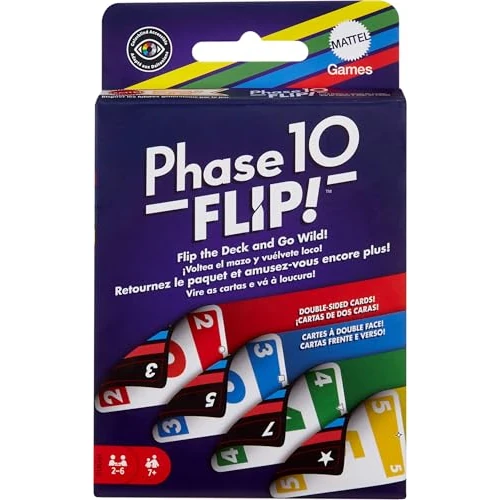 Oferta limitada: Mattel Games Phase 10 Flip Juego de cartas de los creadores de UNO, juego de mesa familiar con cartas de doble cara, y fases especiales de colores, juguete regalo para niños y niñas +7 años, HYN12 de 14.99 € a 10.98 € (ahorro 27%)
