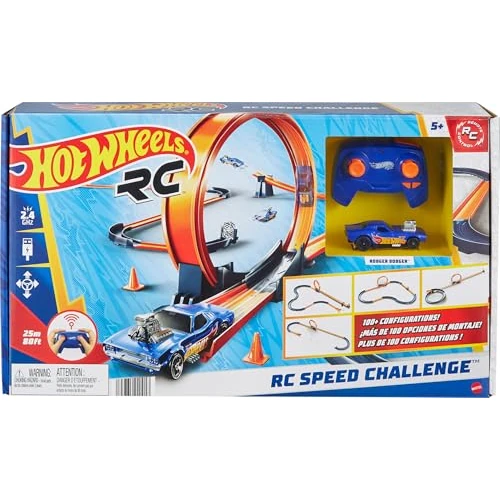 Offerta a tempo: Hot Wheels - Sfida di Velocità, pista con veicolo radiocomandato in scala 1:64, set con 30 pezzi di pista per configurazioni multiple, giocattolo per bambini, 5+ anni, HXX45 - 33% da 49.99 € a 33.50 €