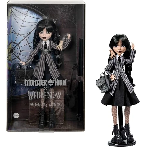 Limited-time offer: ​Monster High x Wednesday Addams Doll | Collector Wednesday Doll in Black Nevermore Academy Uniform with Thing and Backpack Accessories, Doll Stand, HXJ04 from 29.99 £ to 18.95 £ (save 37%)