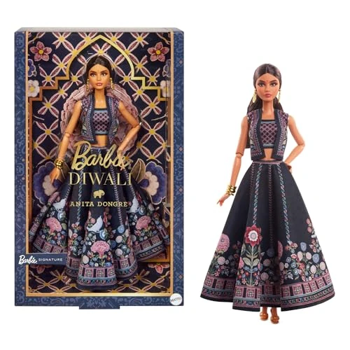 Barbie Diwali Doll by Anita Dongre Draagt Lichtjesfeest Look, Vakantie Verzamelobject met Doll Stand & Certificaat van Echtheid, HRM91