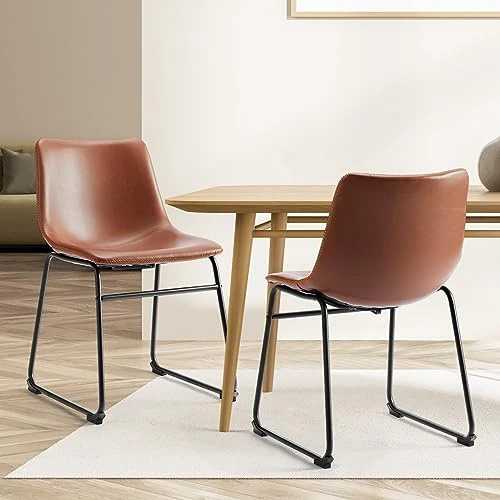 Offerta a tempo: NEWBULIG Matel - Set di 2 sgabelli da bar con schienale, in pelle, per bar, bistro, caffetteria, cucina, altezza seduta 40 cm, colore: Marrone - 0% da 136.09 € a 136.09 €