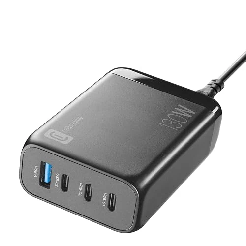 Offerta a tempo: Cellularline - MULTIPOWER DESK GAN 130W - Caricabatterie da rete 4 porte GaN ultracompatto - 3 porte USB-C e 1 porta USB-A - Dotato di Tecnologia Gan - Ideale per Smartphone, Tablet e Laptop - Nero - 35% da 119.95 € a 78.08 €