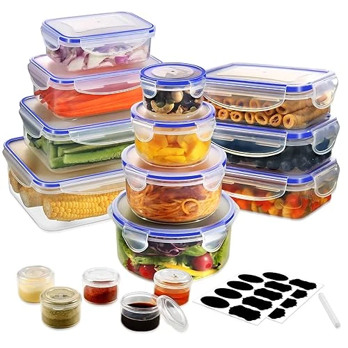 YASHE 32 Pezzi Contenitori Ermetici per Alimenti, senza BPA Contenitore Plastica con Coperchio, Contenitori Cucina Organizer per Dispensa, Credenza, Sicuro nel Microonde e Lavastoviglie