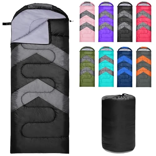 Zusentee Sleeping Bags for Adults, 3-4 Season Warm Single Adult Waterproof Envelope Sleeping Bag for 4 Seasons Lightweight Camping Hiking, Black