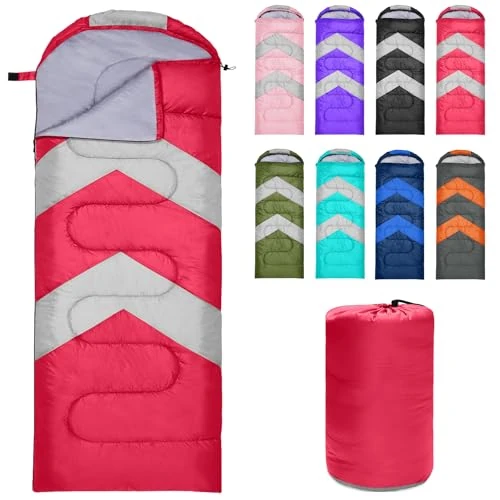 Offerta a tempo: Zusentee Sacco a Pelo Estivo Invernale per Adulti e Bambini, Sacci a Pelo 4 Stagioni in Resistenti Impermeabile Ultraleggero e Compatto, Portatile Busta Rettangolare per Campeggio, Rosso - 49% da 49.99 € a 25.71 €