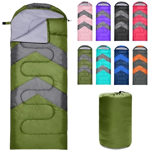 Offerta a tempo: Zusentee Sacco a Pelo Estivo Invernale per Adulti e Bambini, Sacci a Pelo 4 Stagioni in Resistenti Impermeabile Ultraleggero e Compatto, Portatile Busta Rettangolare per Campeggio,Verde Militare - 53% da 49.99 € a 23.74 €