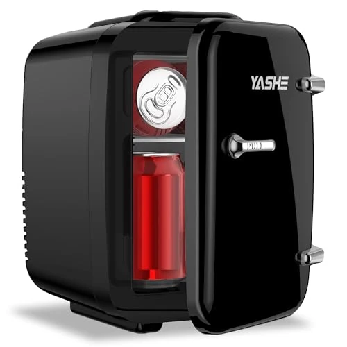 YASHE Mini Nevera, 4L Comética Pequeña Nevera para Dormitorio, CA 220V/ CC 12V para Coche, Enfriar y Calentar para Dormitorio, Portátil para Oficina, Escritorio (Negro)