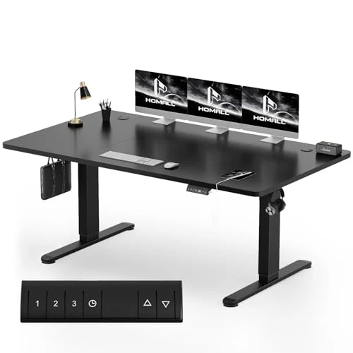 Homall In Hoogte Verstelbaar Elektrisch Bureau, 180x80 cm, Staand Bureau met Vierdelig Tafelblad, Computerbureau met geheugenfunctie, Zwart