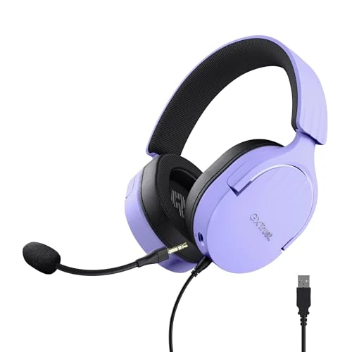 GXTrust 490P Fayzo Cuffie Gaming USB con Audio Surround 7.1, Driver 50 mm, 35% Plastica Riciclata, Illuminazione RGB, Over-Ear Cuffie con Microfono Noise Cancelling per PC PS5 - Porpora
