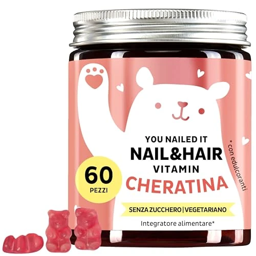 Keratine Gummies - You Nailed It - voor Haar & Nagels - Vitamine C, E, Selenium, Zink, Koper & Biotine - 400mg Keratine - 60 stuks - Suikervrij, Vegetarisch - Bears with Benefits