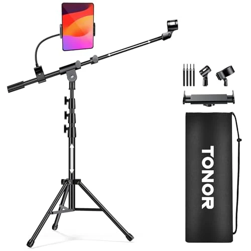 Offre limitée : TONOR Support de Microphone avec Support de Tablette, Bras de Perche Tripode pour le Sol, Hauteur et Angle Réglables, avec Sac de Transport, Pince pour Téléphone et iPad, Large compatibilité, T35 de 39.99 EUR à 37.99 EUR (remise 5%)