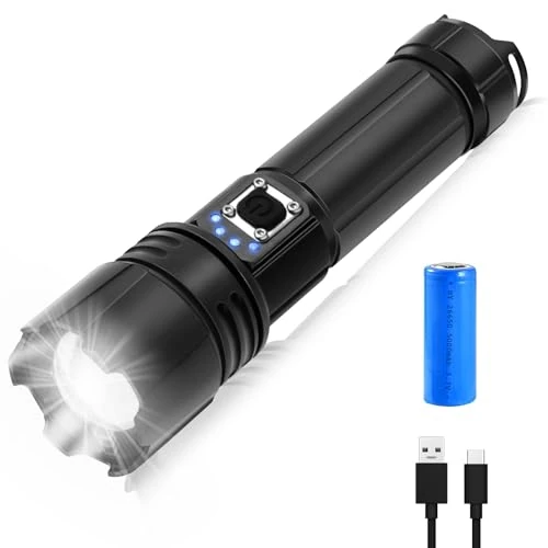 LALALUYE Taschenlampe Led 12000 Lumen, Extrem Helle Zoombares Taschenlampen mit 5 Lichtmodi und Langer Betriebsdauer, IPX5 Wasserdichte Handlampe für Camping, Wandern, Angeln, Outdoor, Notfäll