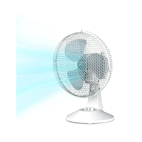 COMFEE' CFT23PW00A2 Tischventilator, 25 W, Durchmesser 23 cm, leiser Ventilator mit 3 Flügeln, 2 Geschwindigkeitsstufen, Oszillation 80°