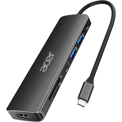 Oferta limitada: Acer Hub USB C, Divisor USB C a HDMI 7 en 1, 2 Puertos USB 3.1 GEN1 y Puerto de Datos Type-C de 5Gbps, Puerto HDMI 4K, Carga PD 100W, Lector de Tarjetas SD, para iPad Pro, MacBook Pro (Negro) de 20.99 € a 20.99 € (ahorro 0.00%)