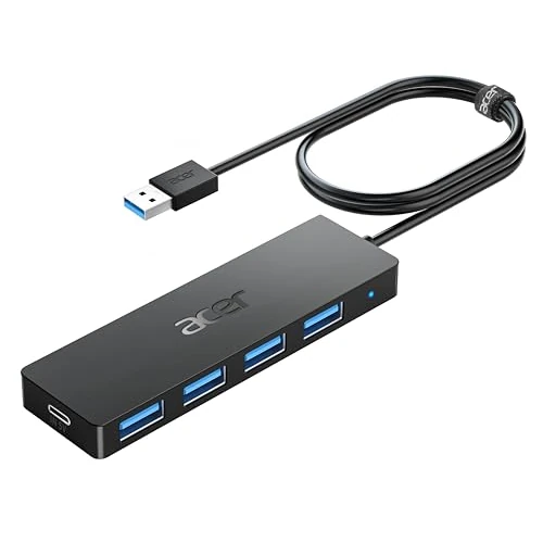 acer Hub USB 3.0 avec 4 Ports USB 3.0, Adaptateur Multiport USB pour PC, MacBook Air, Mac Pro/Mini, iMac, Surface Pro, XPS, PS4, Disque Dur Mobile, clés USB et Plus (120cm)